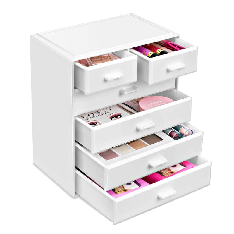 Sorbus Large Acrylic Makeup Organizer and Jewelry Storage Case - 9.50" L x 6.25" W x 11.25" H - White