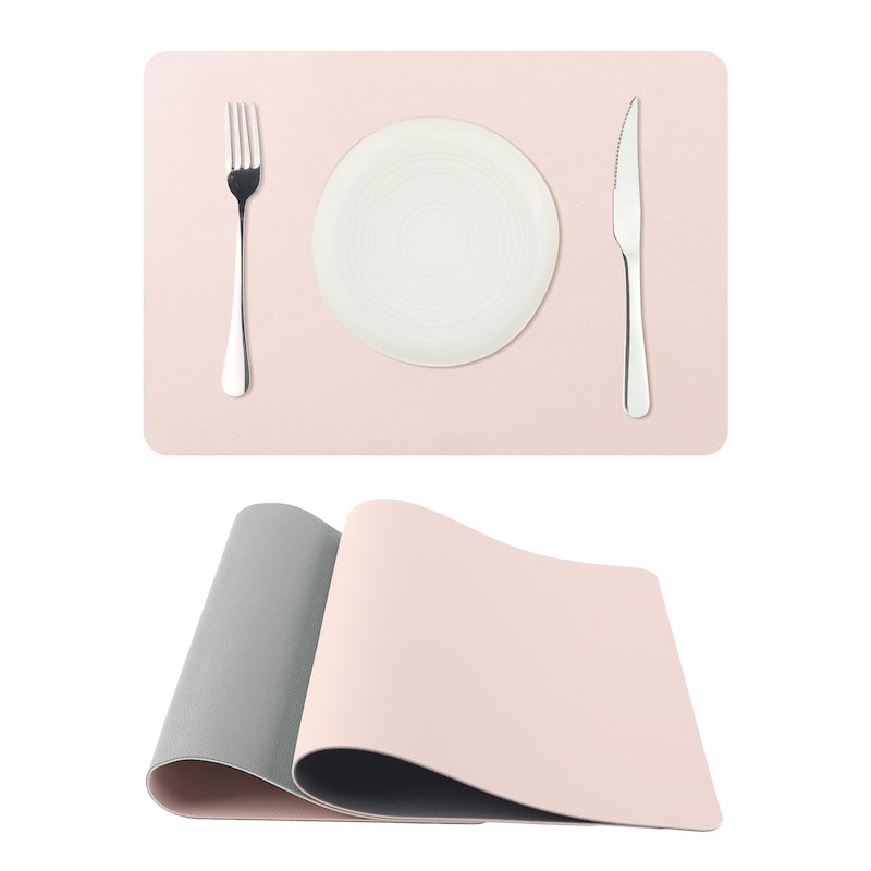 Placemats Set of 2, Faux Leather Kitchen Table Mats Place Mats - 17x12 inch - Pink Grey