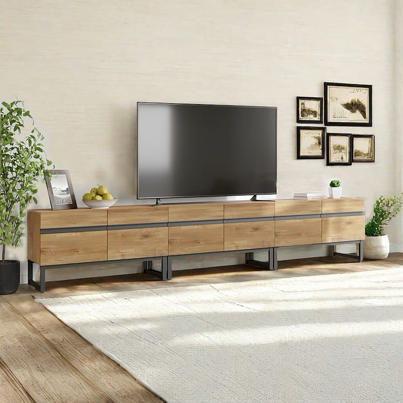WAMPAT Modern TV Stand with Storage Cabinets, Wood Entertainment Center Media Console Table with Metal Legs for Living Room