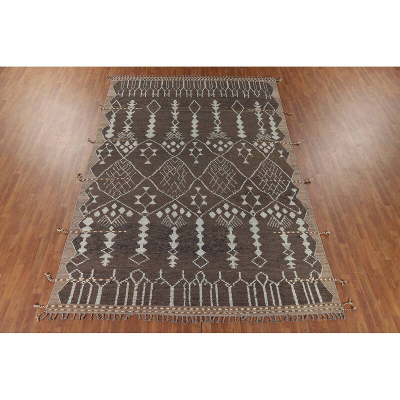 Brown Moroccan Area Rug Handmade Wool Carpet - 8'5" x 12'10"