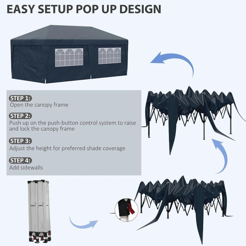 10' x 19.5' Pop Up Canopy Tent Height Adjustable, Leg Weight Bags, Bag