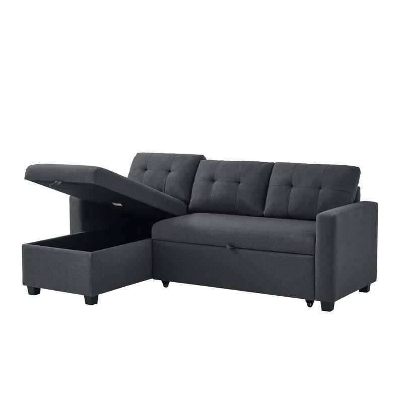 Pull Out Sofa Bed L-shape Sectional Couch Convertible Daybed wStorage Chaise