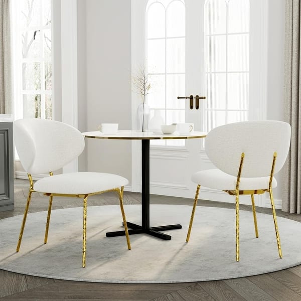 slide 2 of 50, White Velvet Dining Chairs with Hammered Finish Metal Legs Gold - Set of 2