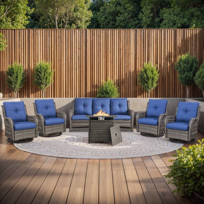 Pocassy Fire Pit Table with Sofa Swivel Chairs Set