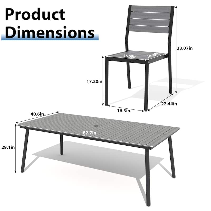 VredHom 7-Piece Outdoor Patio Rectangle Aluminum Dining Table with Chairs