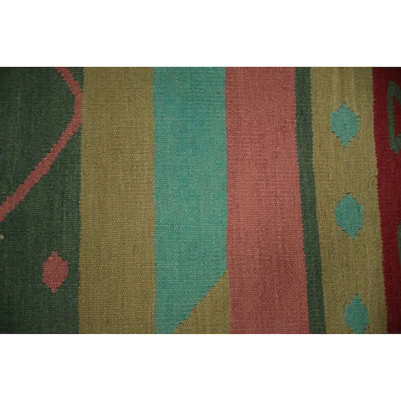 Hand Woven Oriental 100% Wool Carpet Southwestern Tribal Green Kilim Runner Rug - 11' 8'' X 4' 0''