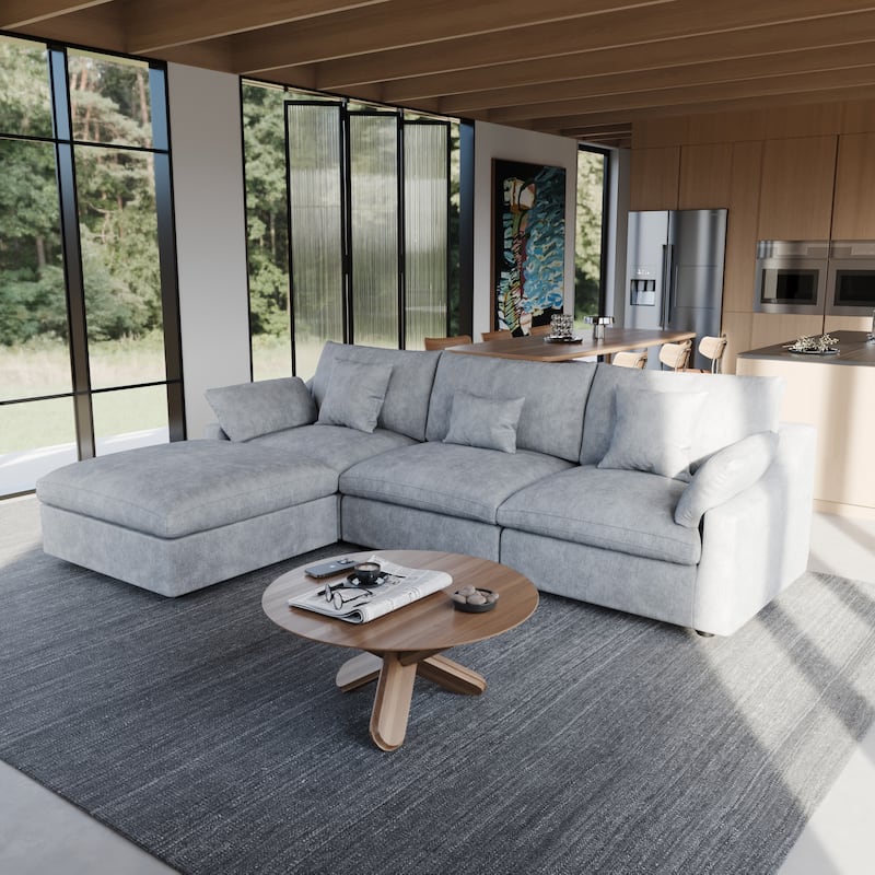 L-shape Linen Upholstered Sofa Multiple Cushions Sectional Couch