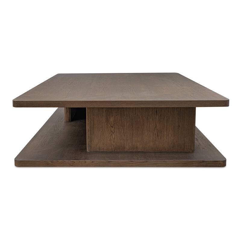 NADAAL STUDIOS Thalor Coffee Table, Large Rectangular Solid Oak Edge, Bullnose Vertical Support, Dark Brown