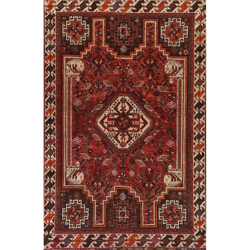 Qashqai Persian Vintage Area Rug Hand-Knotted Wool Carpet - 5'2"x 8'0"