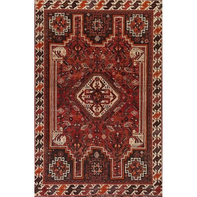 Qashqai Persian Vintage Area Rug Hand-Knotted Wool Carpet - 5'2"x 8'0"