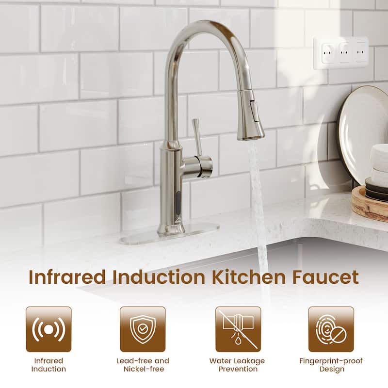 Smart Touchless Single Handle Pull-Down Sprayer Kitchen Faucet with Infrared Sensor and Smart Voice Control