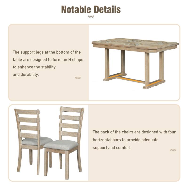 6-Piece Wooden Dining Table Set with Geometric Tabletop & 4 Chairs