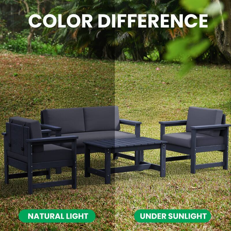 Outdoor Patio HDPE Sectional Sofa and Table Set, Removable Cushions Included, a Loveseat, 2 Single Sofas