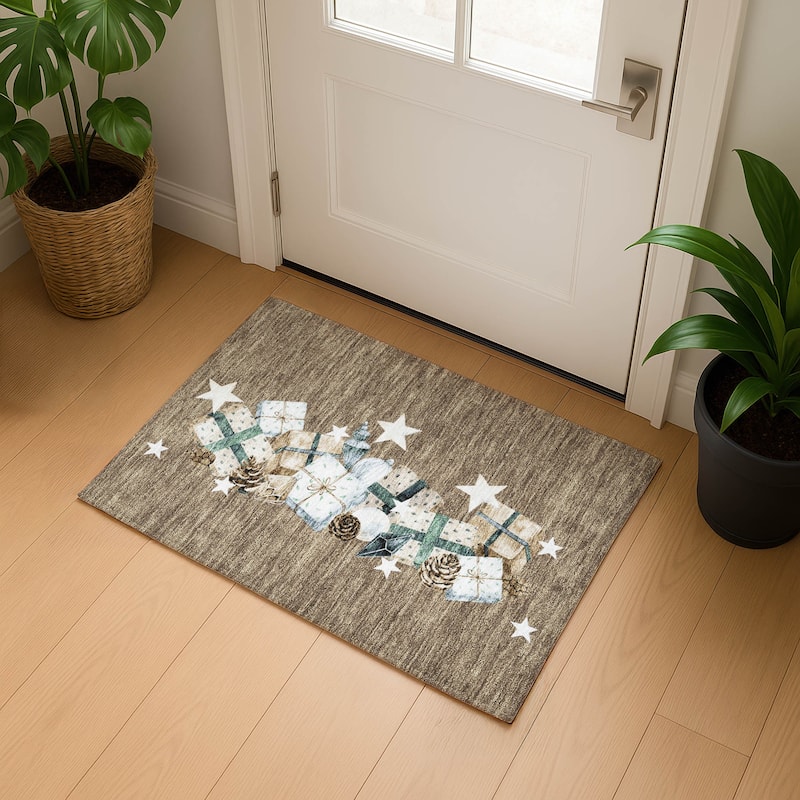 Premium Washable Super Soft Christmas Presents Mayfield Rug - Brown - 1'8" x 2'6"