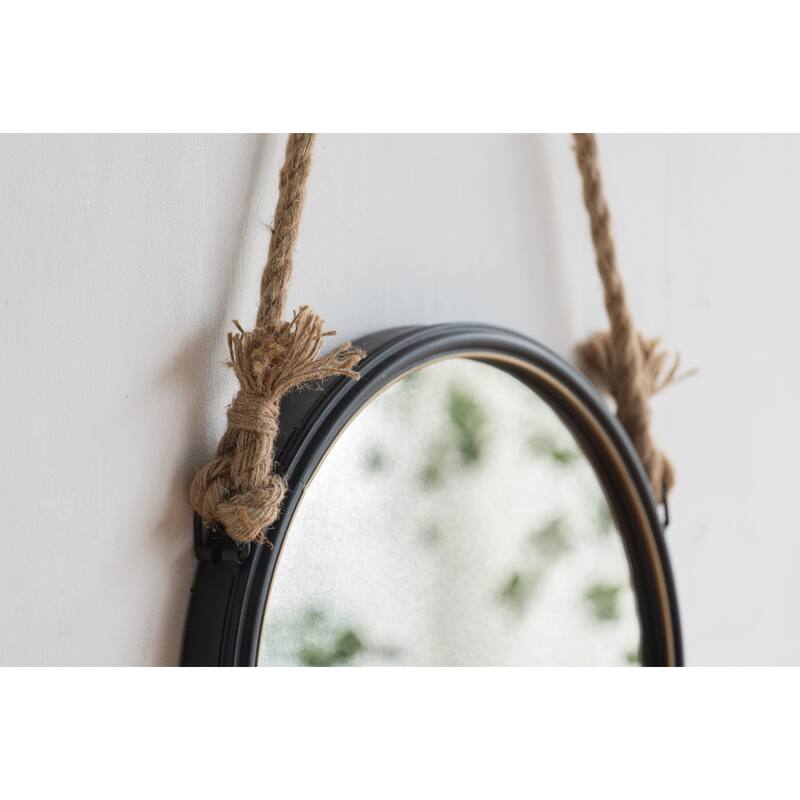 19.5" in Handsome Cleveland Mirror with Rope Strap Contemporary Design Circle Mirror with Grey Round Metal Frame