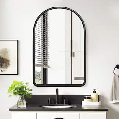 Arched Bathroom Medicine Cabinet with Mirror Wooden Framed Wall Mounted Recessed Cabinets for Bathroom Vanity