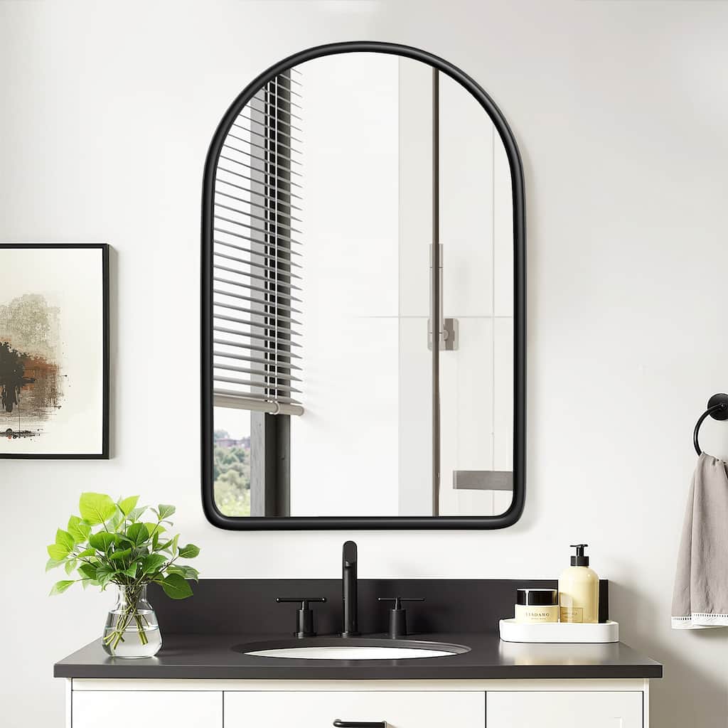 Arched Bathroom Medicine Cabinet with Mirror Wooden Framed Wall Mounted Recessed Cabinets for Bathroom Vanity