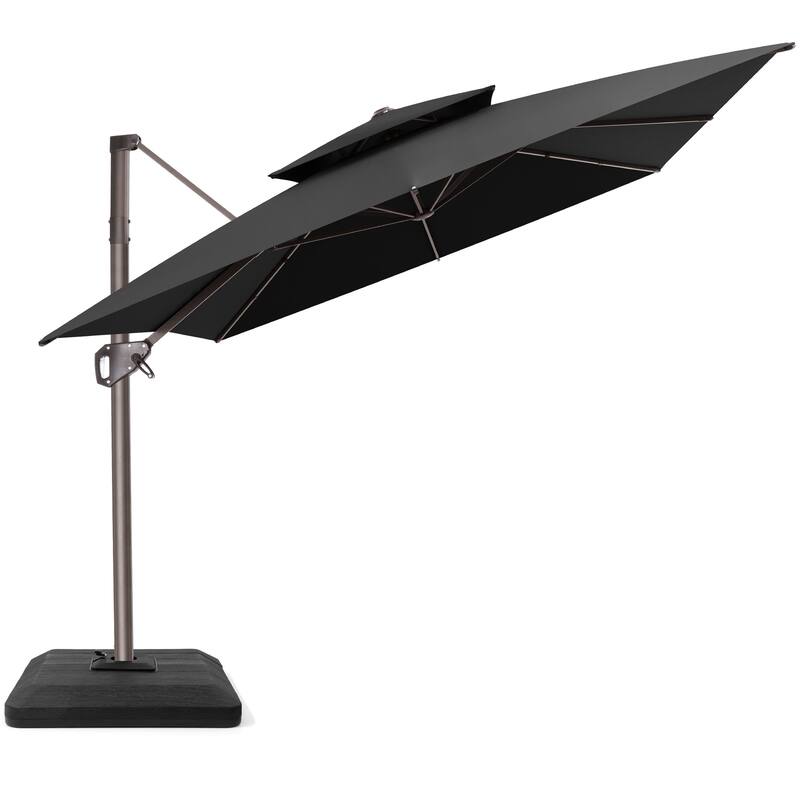 11 × 9 ft Outdoor Patio Offset Cantilever Dual Top Umbrella with 4-Piece Fillable Weighted Base - Black