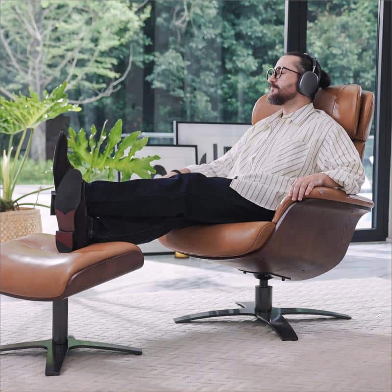 Spruce & Spring Leon Swivel Recliner Chair with Ottoman Set and Adjustable Headrest