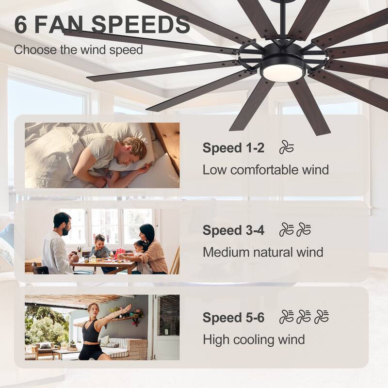72"/80" Large Windmill Ceiling Fan with Light and Remote(12 Reversible Blades)
