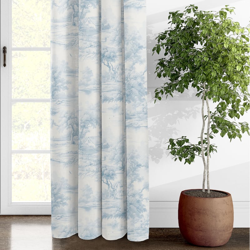 6ix Tailors Rustic Cabin Toile Cornflower Pole Top Drapery Panels Set of 2