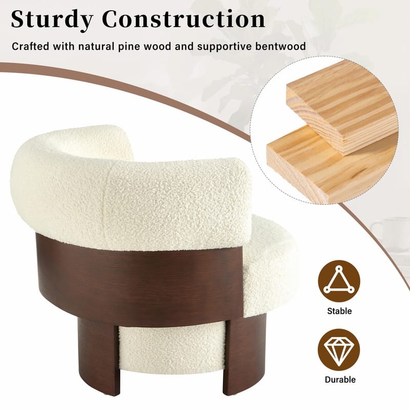 Modern 32'' Curved Sculptural Swivel Barrel Chair, 360° Swivel Base, Upholstered Accent Chair