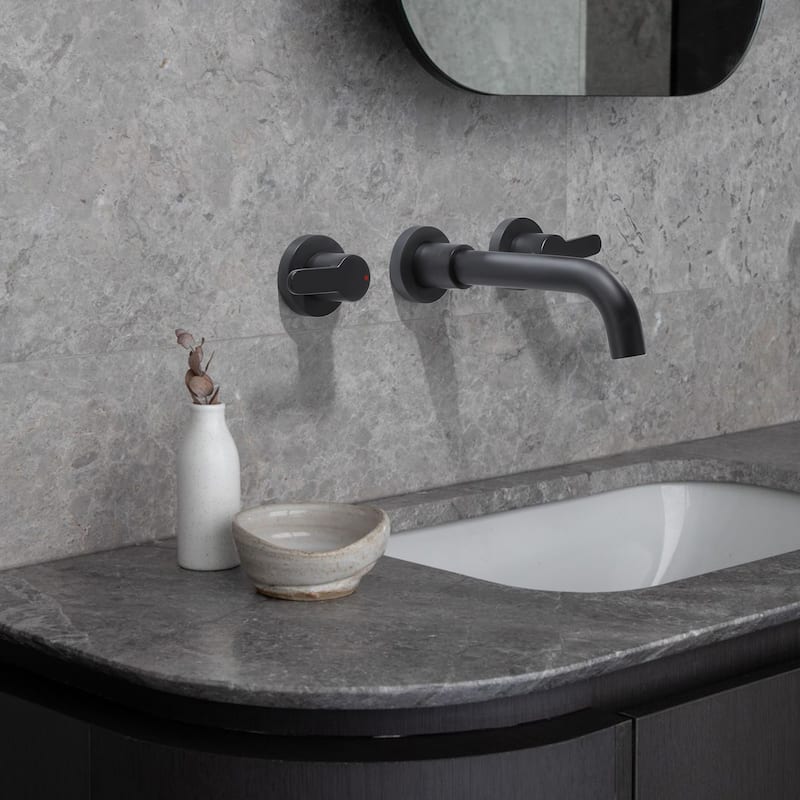 Modland Wall Mounted 2-Handle Bathroom Faucet, Water-Saving, Ceramic Valve & Matte Black