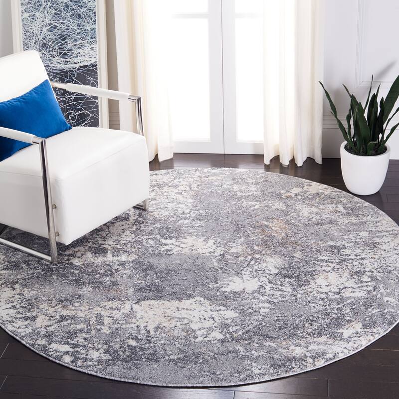 SAFAVIEH Aston Cleopatra Modern Abstract Rug - 6'7" Round - Light Grey/Grey