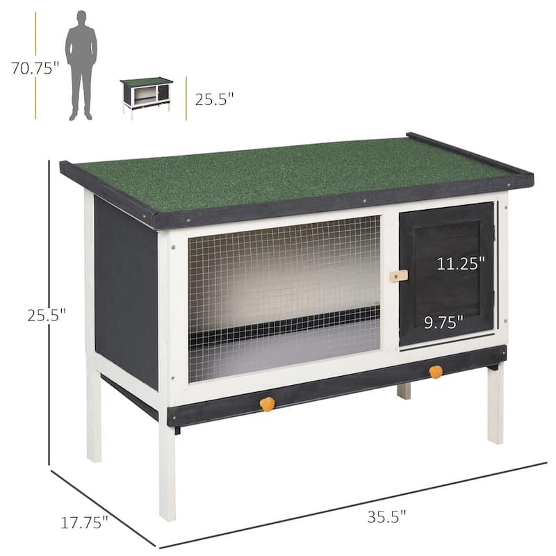 Wooden Outdoor Bunny Hutch for Bunnies or Guinea Pigs with Lockable Doors and Raised Base - 35.5" W x 17.75" D x 25.5" H