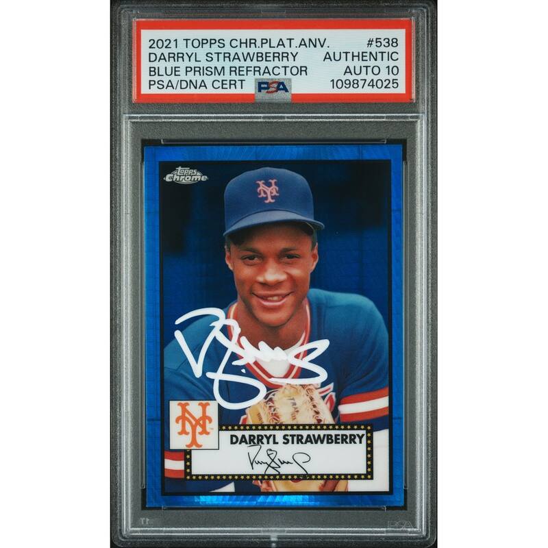 Darryl Strawberry 2021 Topps Chrome Blue Prism Refractor Card #538 Auto PSA 10 - 8' x 11'