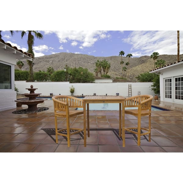 Shop Black Friday Deals On Chic Teak 3 Piece Teak Wood Peanut Patio Bistro Bar Set With 2 Bar Chairs And 35 Bar Table Overstock 31301906