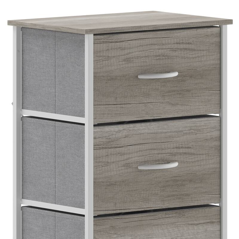 4 Drawer Vertical Storage Dresser-Wood Top & Fabric Pull Drawers