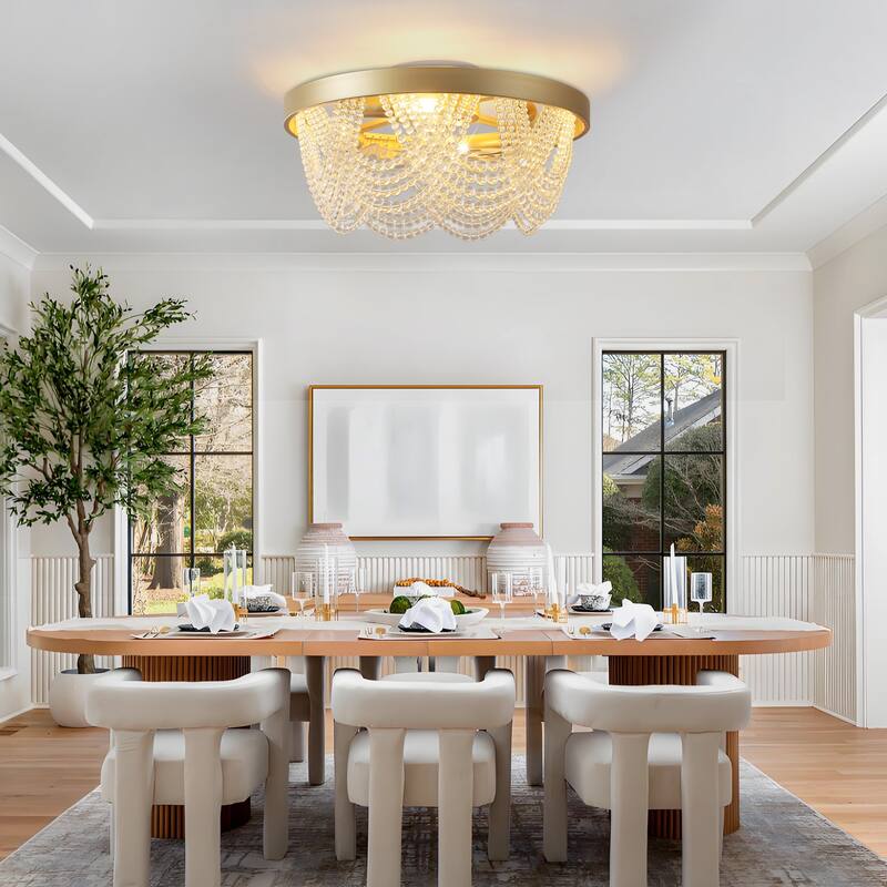 20'' Boho Crystal Ceiling Fans with Lights Flush Mount