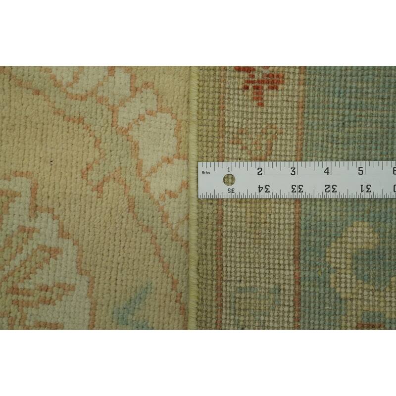 Handmade Wool Oushak Turkish Area Rug, Floral Geometric Carpet - 9' 10'' X 8' 0''
