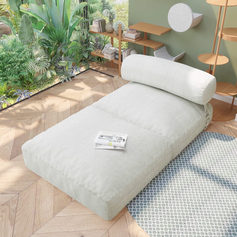 WOWMAX Convertible Folding Sofa Bed Folding Chair Bed with Back Bolster - Polyester Ivory