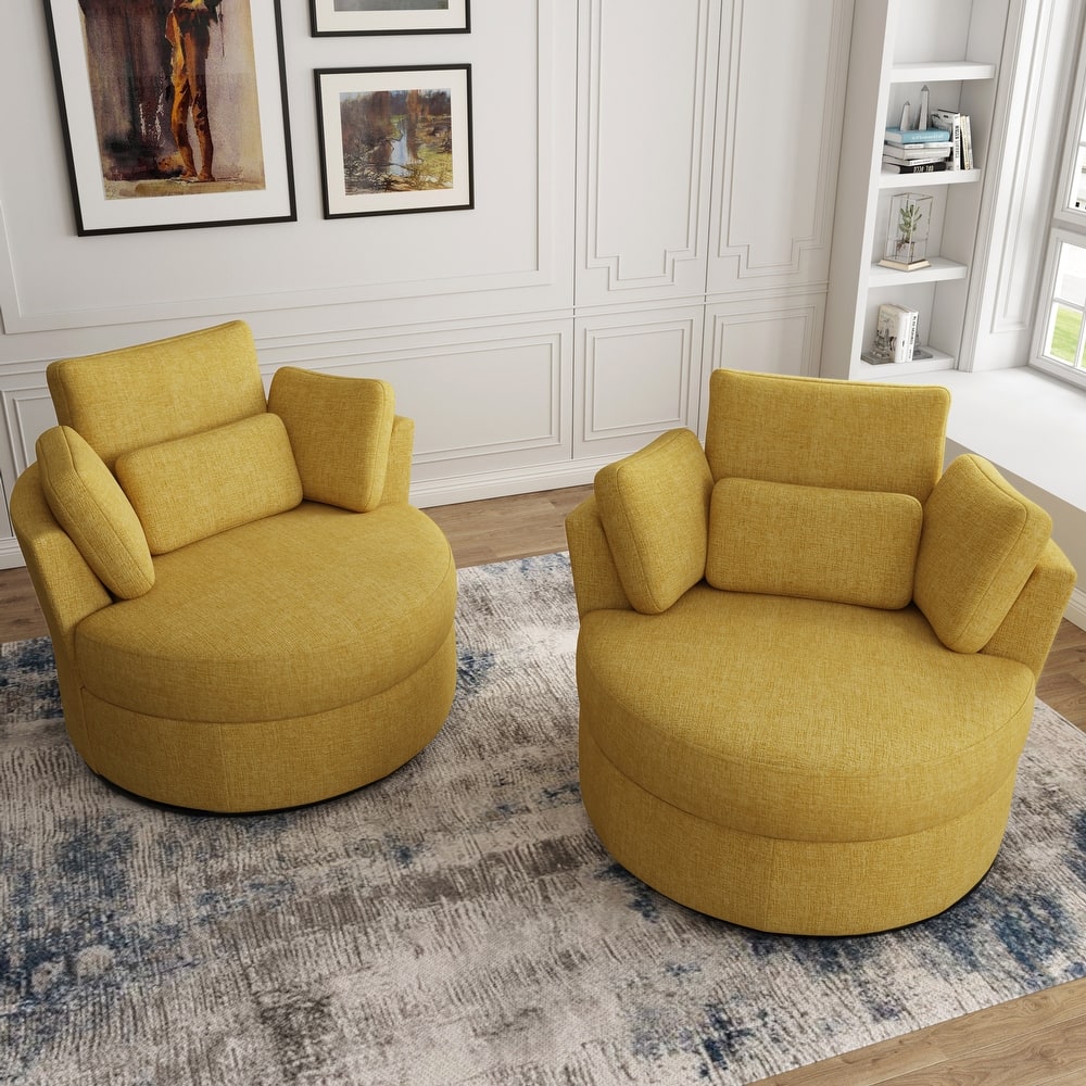 Upholstered Swivel Barrel Armchair with Storage Ottoman (Set of 2)