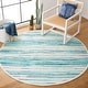 preview thumbnail 12 of 61, SAFAVIEH Handmade Rag Rug with Fringe Valborg Casual Stripe Cotton Rug with Fringe 4' Round - Ivory/Green - Round