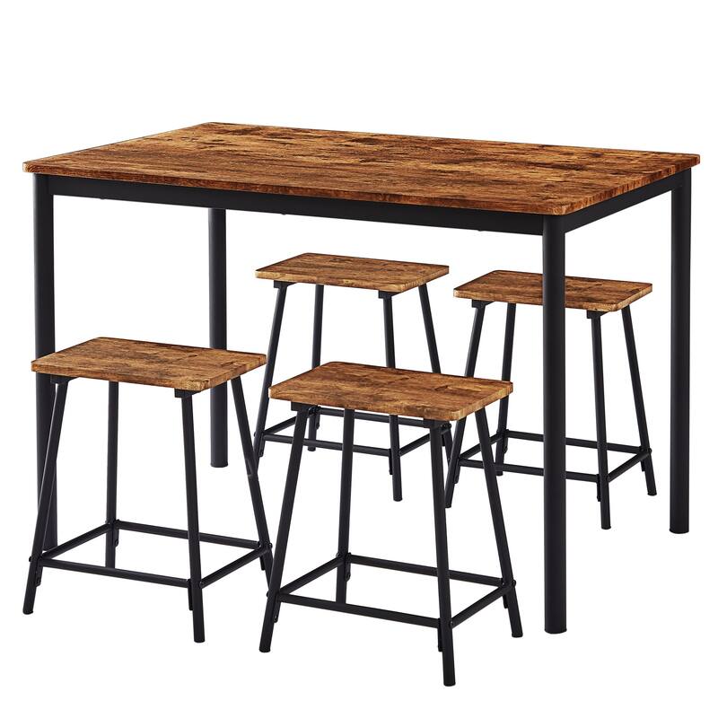 5 Piece Dining Set Wood Metal Table and 4 Chairs Kitchen Furniture