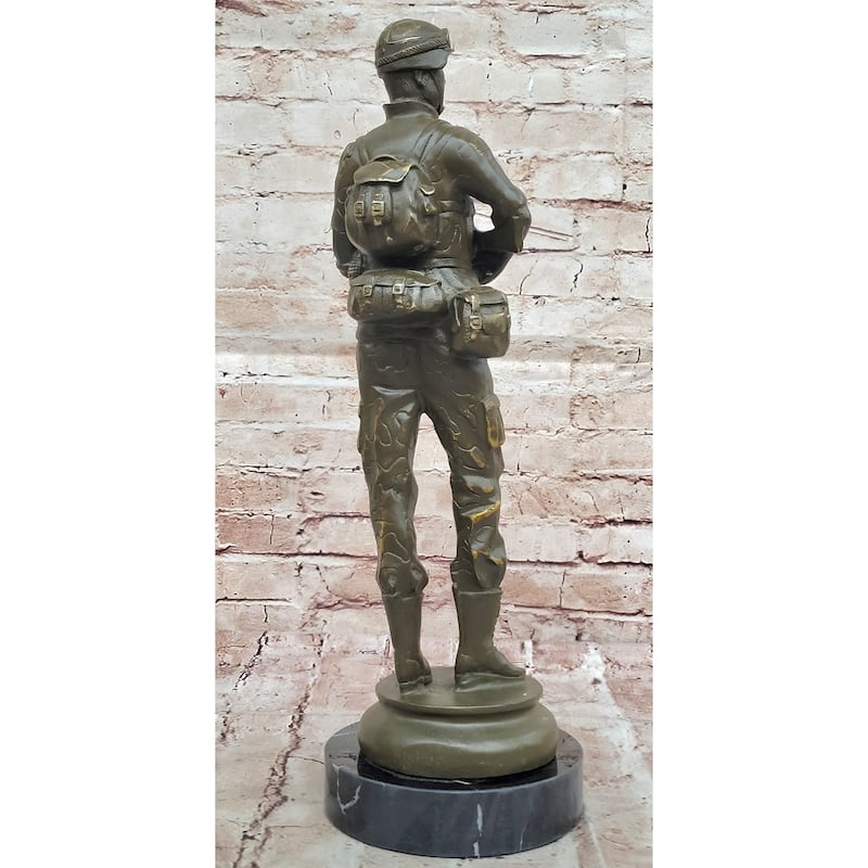 Modern Soldier Bronze Sculpture With Rifle - Military Hero Art