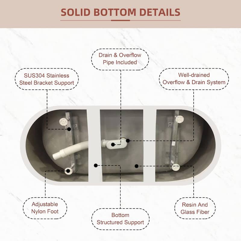 CB HOME 59"/67" Acrylic Freestanding Bathtub, Modern Deep Soaking Spa Bathtubs with Solid Surface