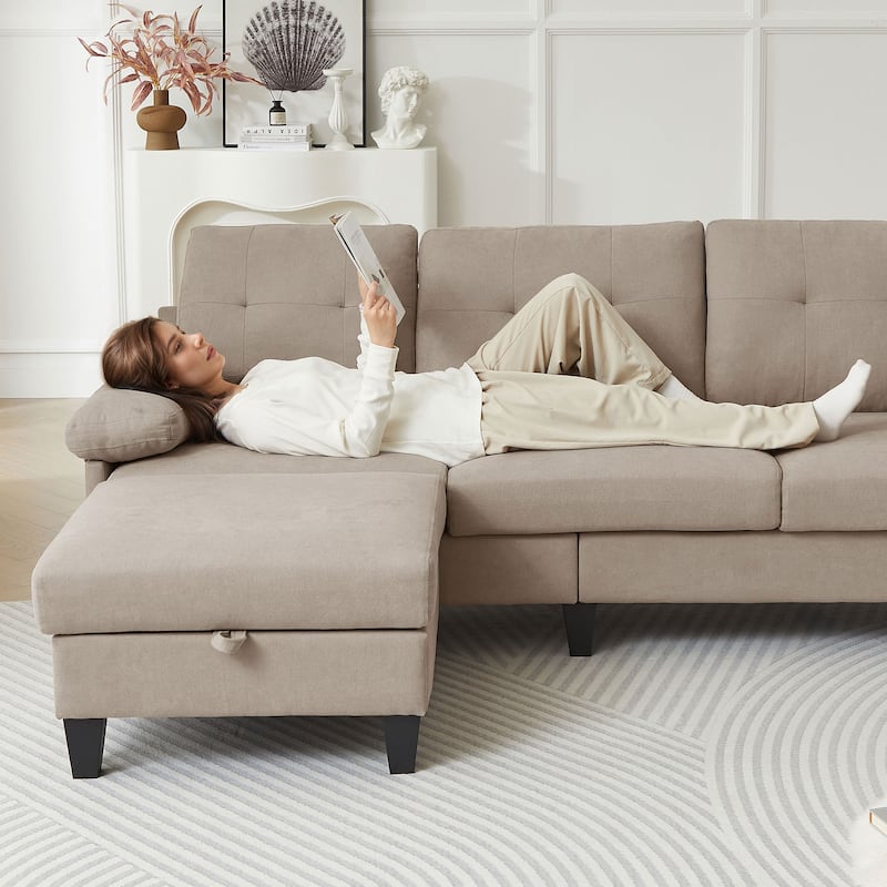 84.45" Wide Sectional Sofa with Ottoman & Side Storage Bags