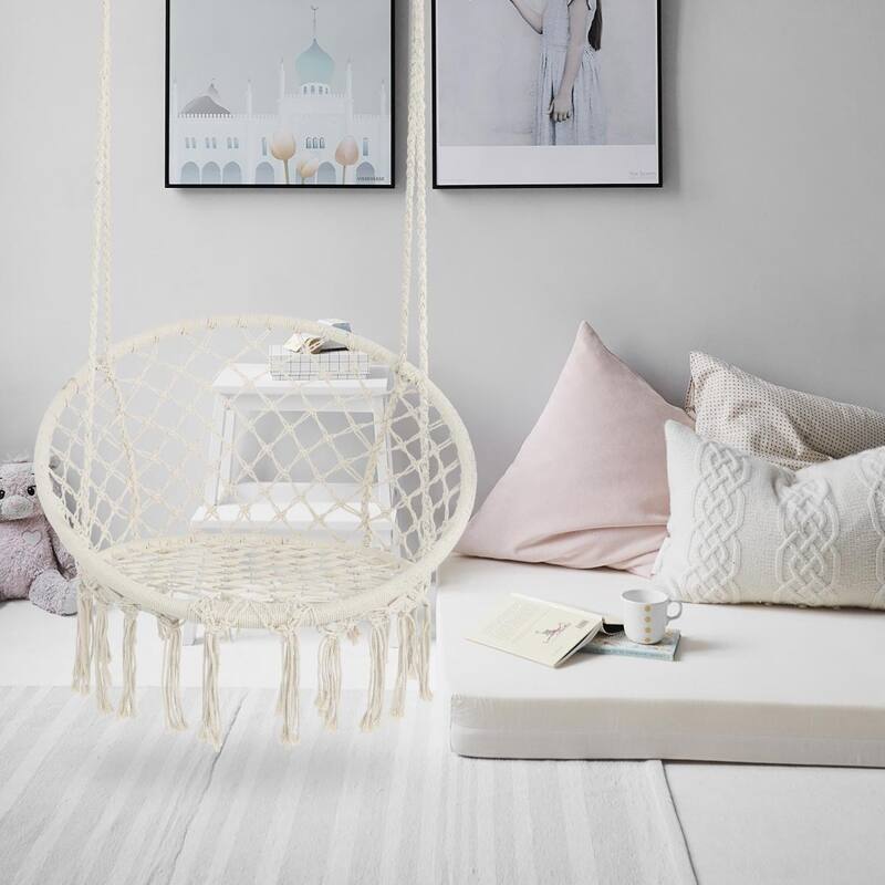 Hammock Chair Macrame Swing Max 330 Lbs Hanging Cotton Rope Hammock Swing Chair
