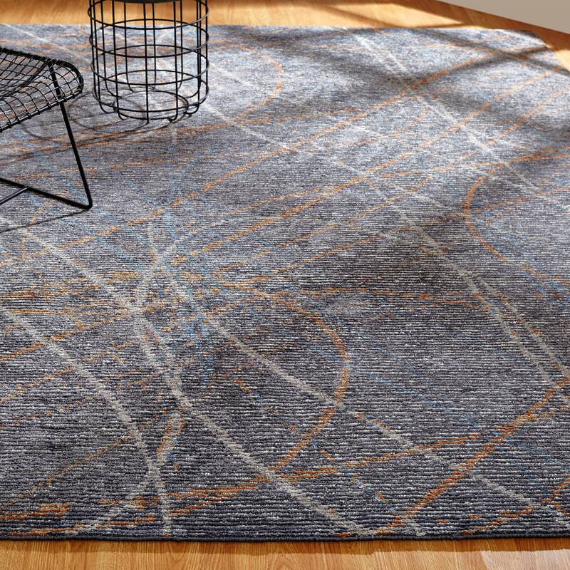 Modern Grey Hand-Knotted Wool & Viscose Area Rug