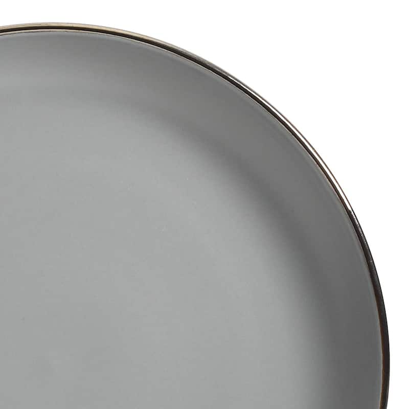 Gibson Home Rockaway Round Stoneware Dinnerware, Service for 4, Grey w/ Gold Rim - 23