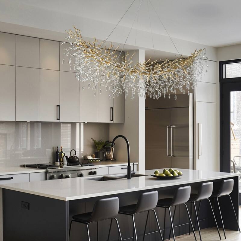 Modern Branch Crystal Linear Chandelier, 1100-1830mm Dining Pendant Light