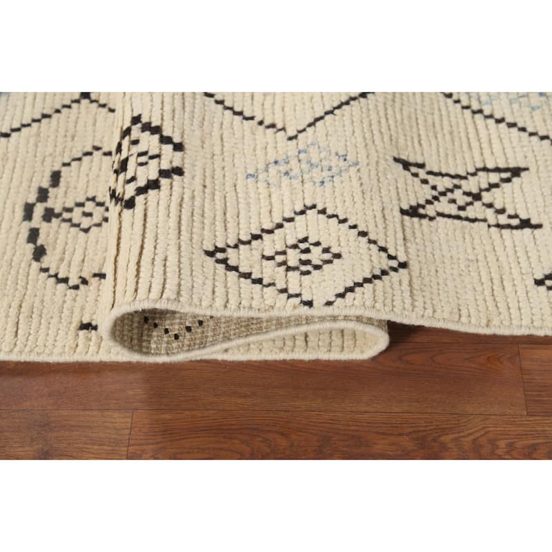 All-Over Design Ivory Moroccan Area Rug Handmade Oriental Wool Carpet - 5'2"x 8'8"