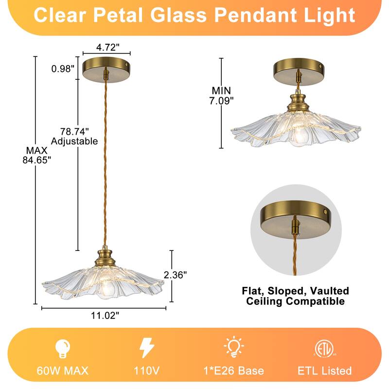 11" Flower-Shaped Red & White Gradient Glass Pendant Light Modern - Dia.11.02-in