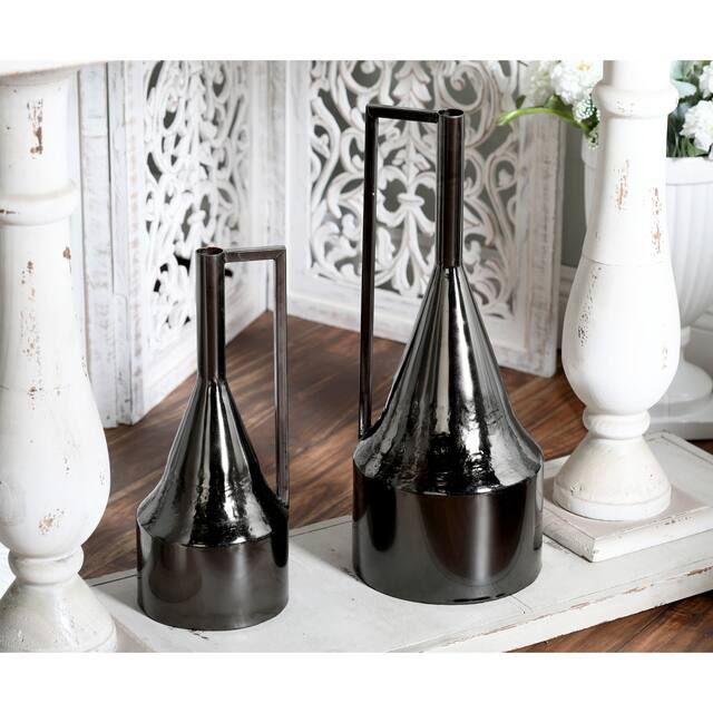 Iron Glam Vase (Set of 2) - Black - Trumpet Shape - S/2 17", 22"H