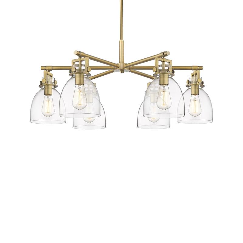 Innovations Lighting 411-6CR-16-26 Newton Bell Chandelier Newton Bell - Brushed Brass / Clear