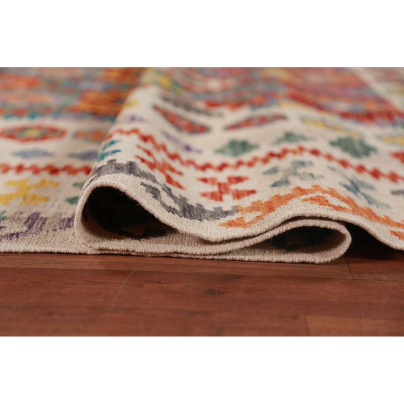 Kilim Oriental Area Rug Hand-Woven Geometric Wool Carpet - 10'3"x 13'1"